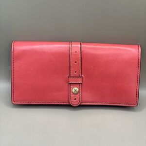 HOBO Salmon Pink Leather Bi-Fold Clutch Organizer Wallet 7.5x4” Retail $98
